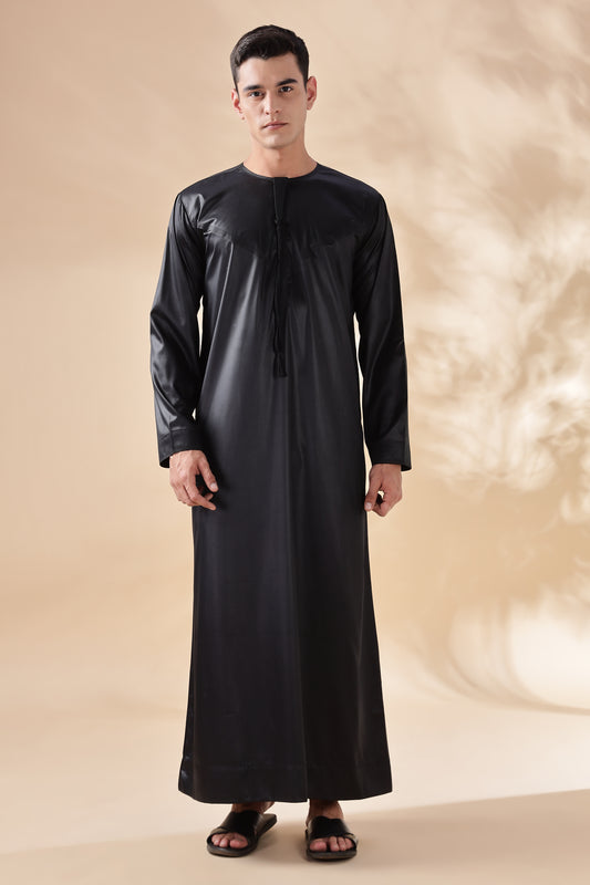 Shiny Emarati Black Thobe - Men