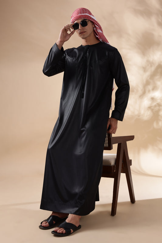 Shiny Emarati Black Thobe - Men