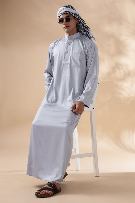 Shiny Saudi Cloud Grey Thobe - Men