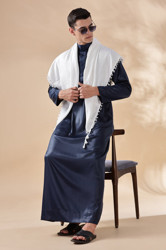 Shiny Saudi Navy Blue Thobe - Men