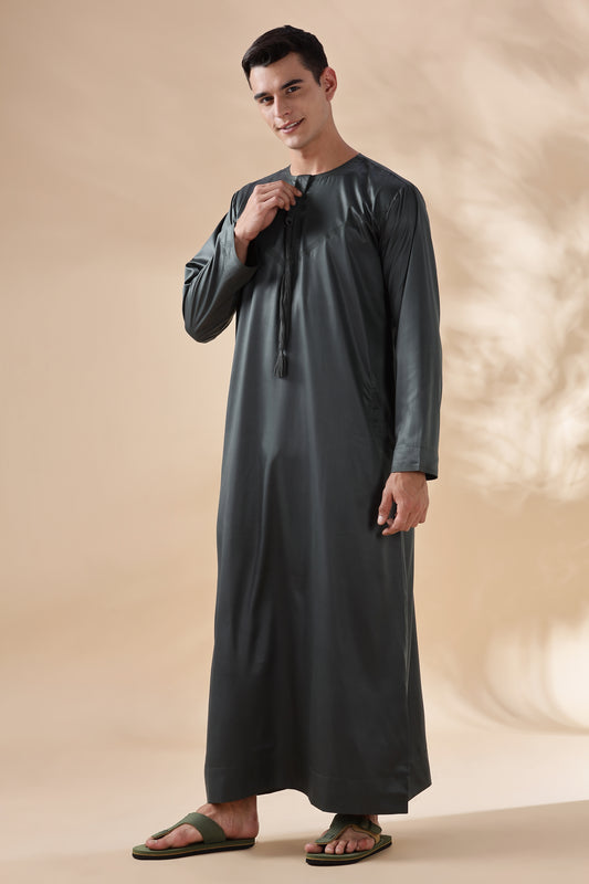 Shiny Emarati Hunter Green Thobe - Men