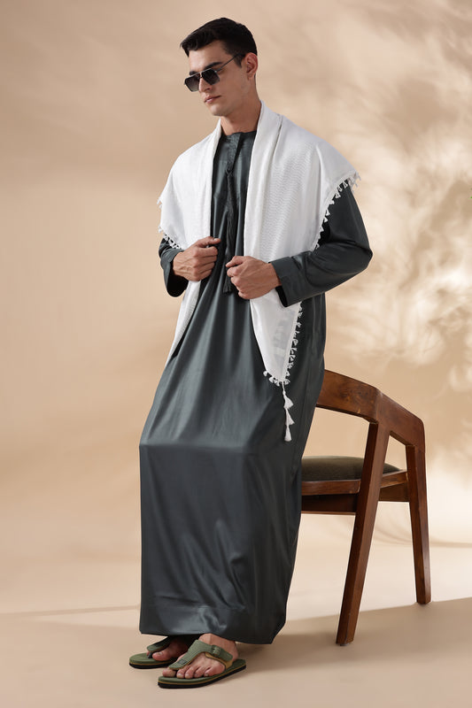 Shiny Emarati Hunter Green Thobe - Men