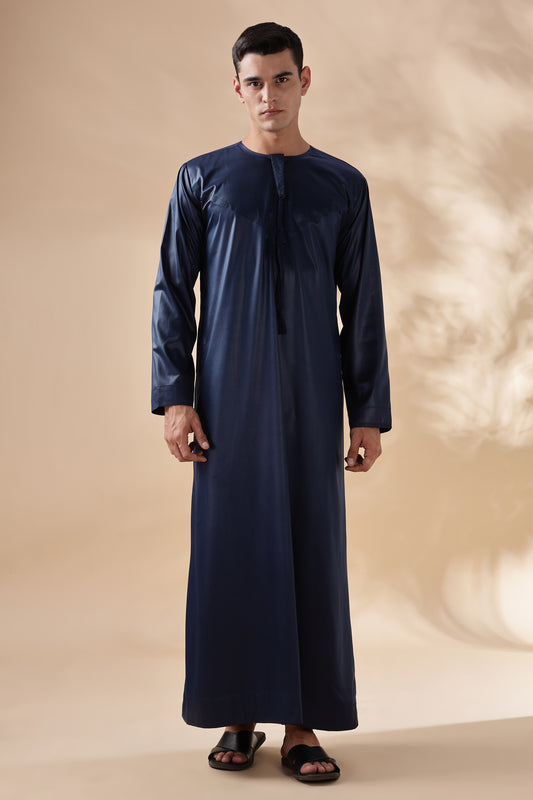 Shiny Emarati Navy Blue Thobe - Men