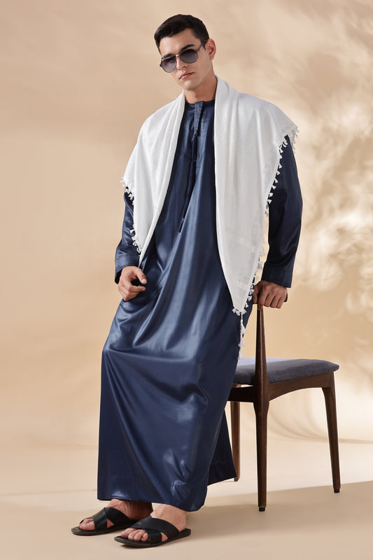 Shiny Emarati Navy Blue Thobe - Men