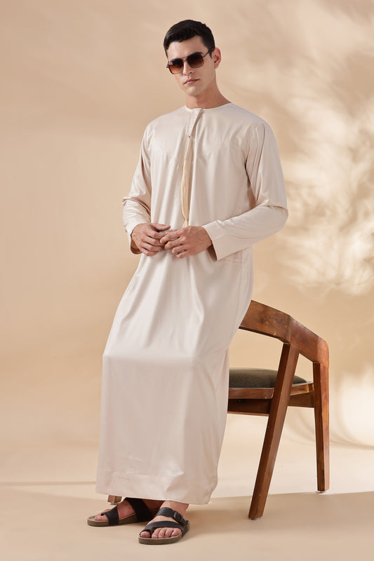 Shiny Emarati Cream Thobe - Men