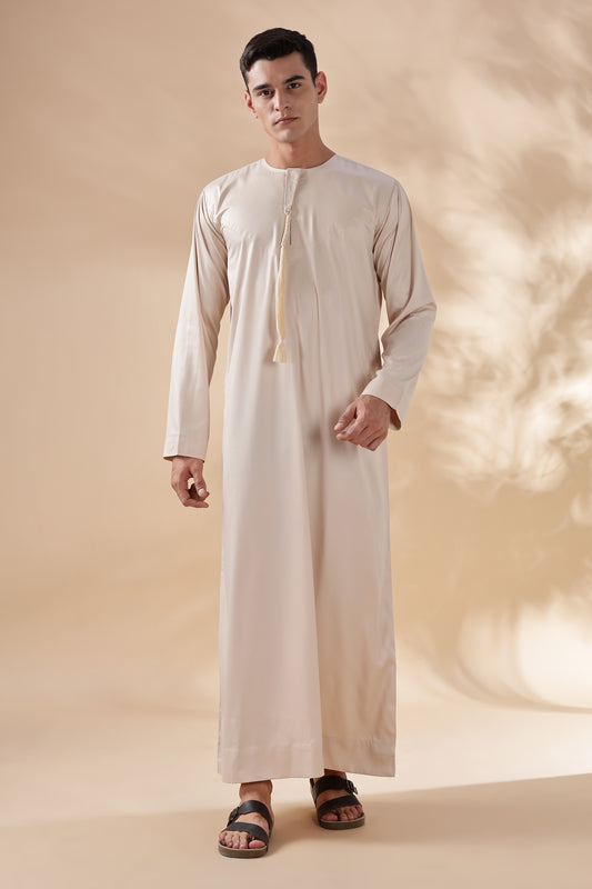 Shiny Emarati Cream Thobe - Men