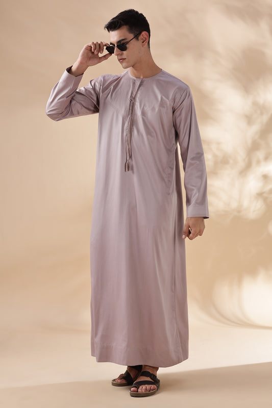 Shiny Emarati Rose Mauve Thobe - Men