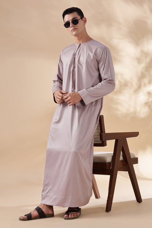 Shiny Emarati Rose Mauve Thobe - Men