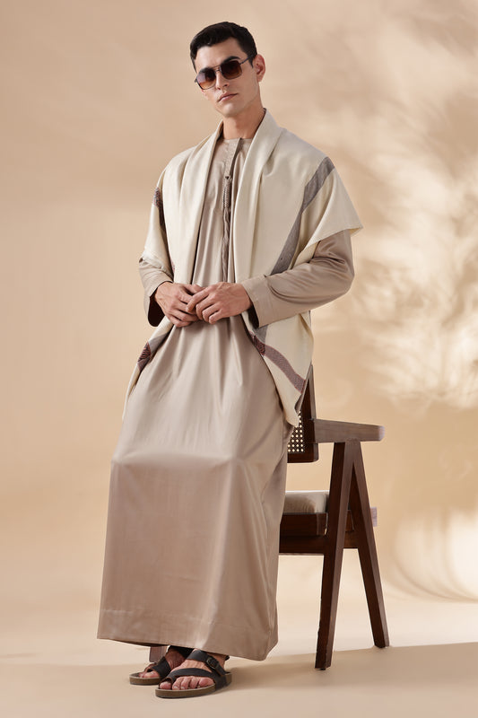 Shiny Emarati Khaki Thobe - Men