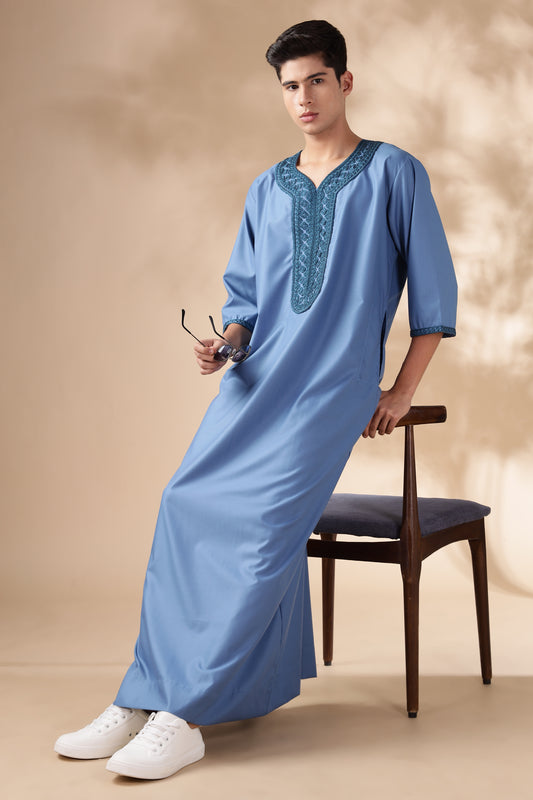 Royal Moroccan French Blue Thobe - Men