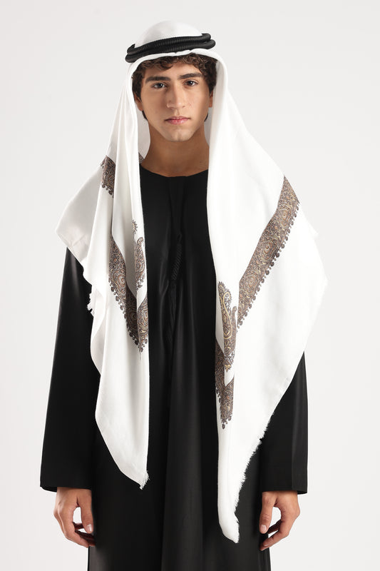White Embossed Kashmiri Shemagh