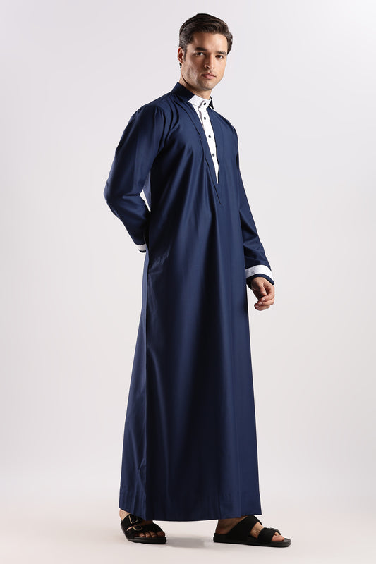 V Neck Blue Thobe - Men