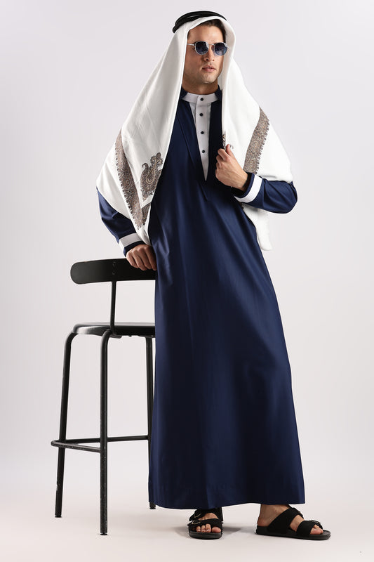 V Neck Blue Thobe - Men