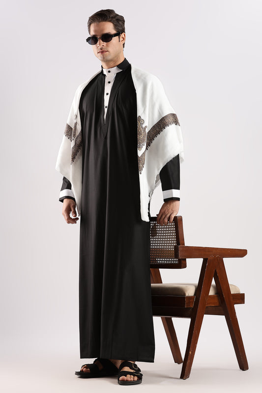 V Neck Black Thobe - Men