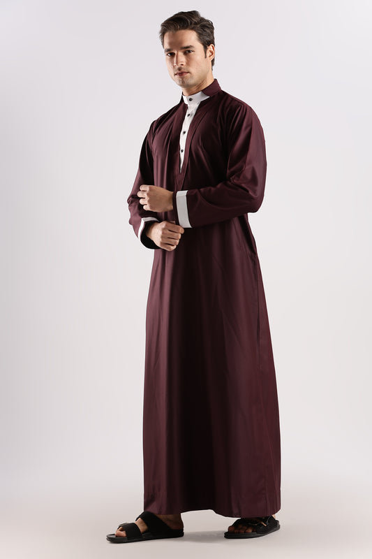 V Neck Maroon Thobe - Men