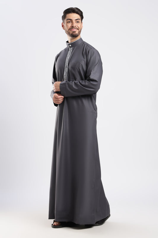 Zayed Saudi Fossil Grey Thobe - Men