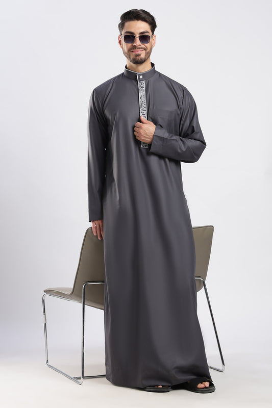 Zayed Saudi Fossil Grey Thobe - Men