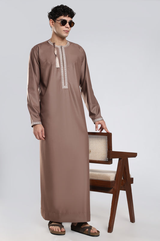 Fakhr Omani Mocha Brown Thobe - Men
