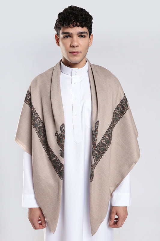 Warm Grey Embossed Kashmiri Shemagh