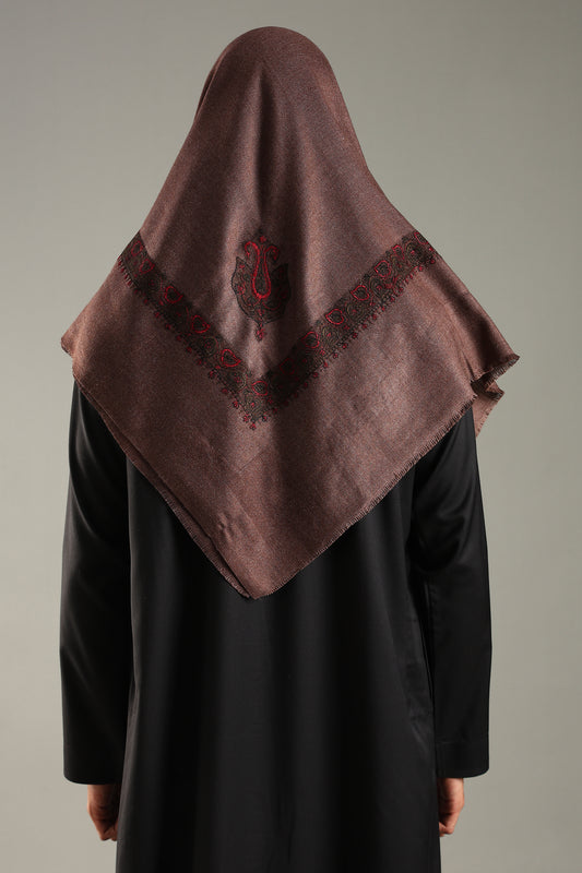Rustic Brown Embroidered Kashmiri Shemagh