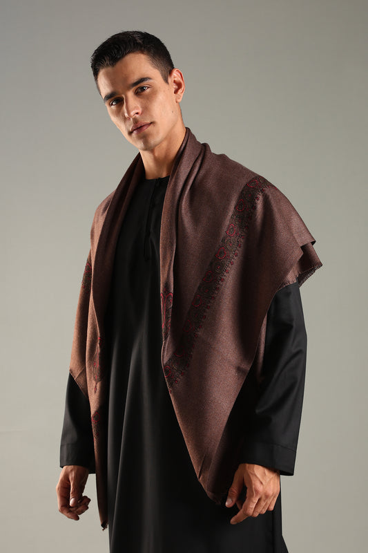 Rustic Brown Embroidered Kashmiri Shemagh