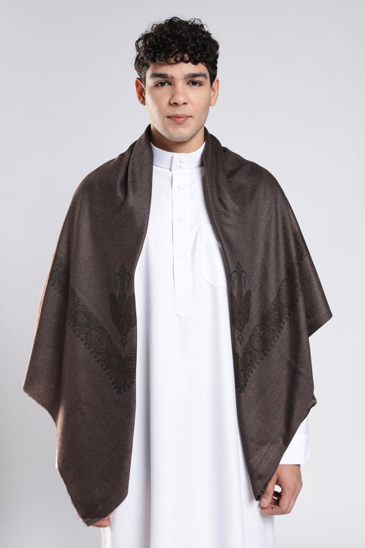 Mocha Brown Embossed Kashmiri Shemagh