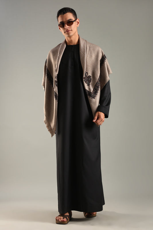 Warm Grey Embroidered Kashmiri Shemagh