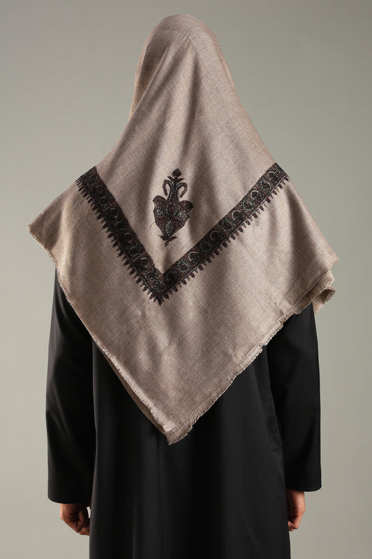 Warm Grey Embroidered Kashmiri Shemagh