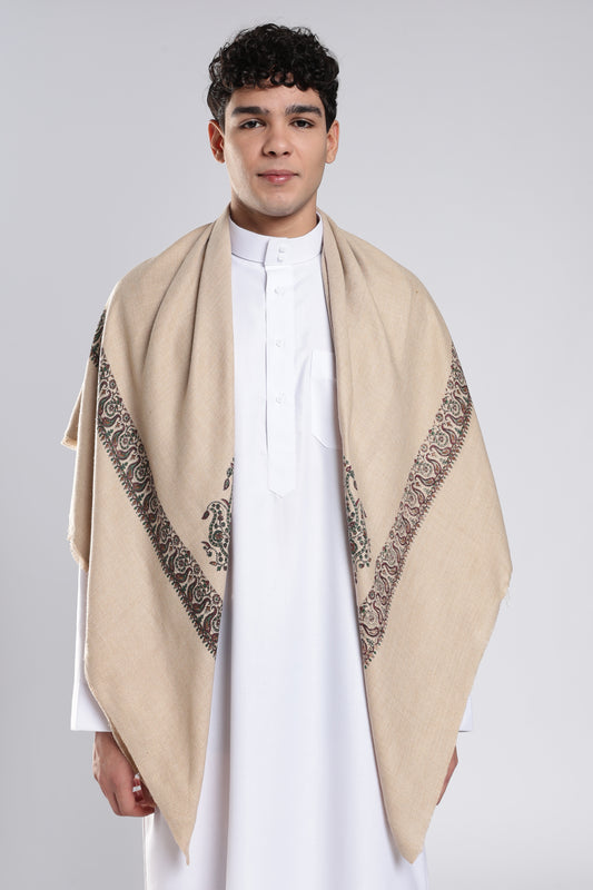 Oat Brown Embossed Kashmiri Shemagh
