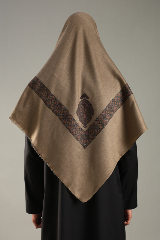 Camel Green Embossed Kashmiri Shemagh
