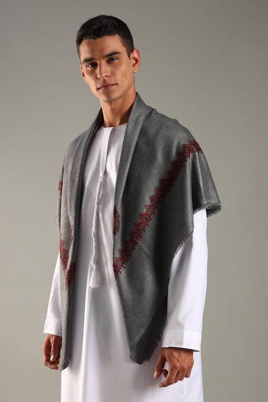 Grey Embroidered Kashmiri Shemagh