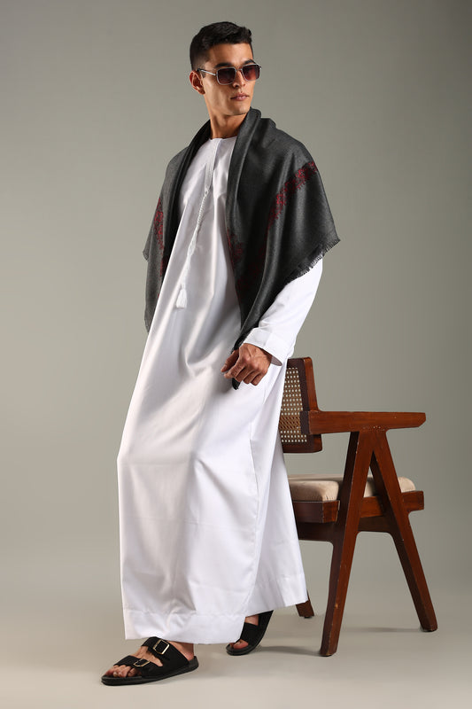Fossil Grey Embroidered Kashmiri Shemagh
