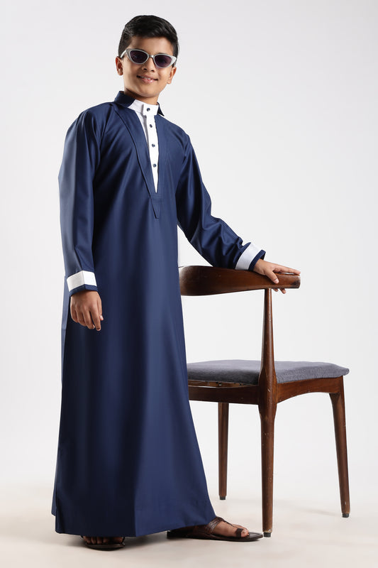 V Neck Blue Thobe - Boys