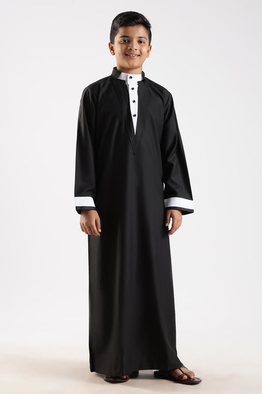 V Neck Black Thobe - Boys