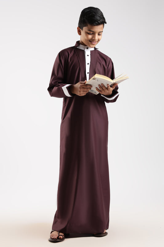V Neck Maroon Thobe - Boys