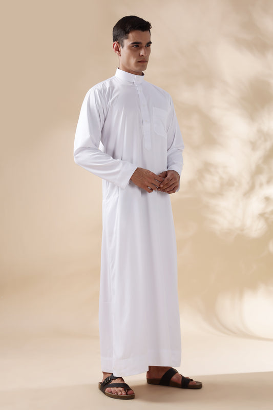 Shiny Saudi White Thobe - Men
