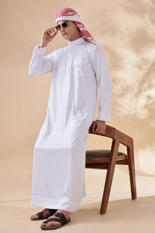 Shiny Saudi White Thobe - Men