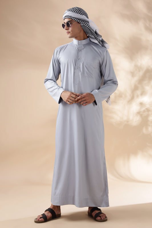 Shiny Saudi Cloud Grey Thobe - Men