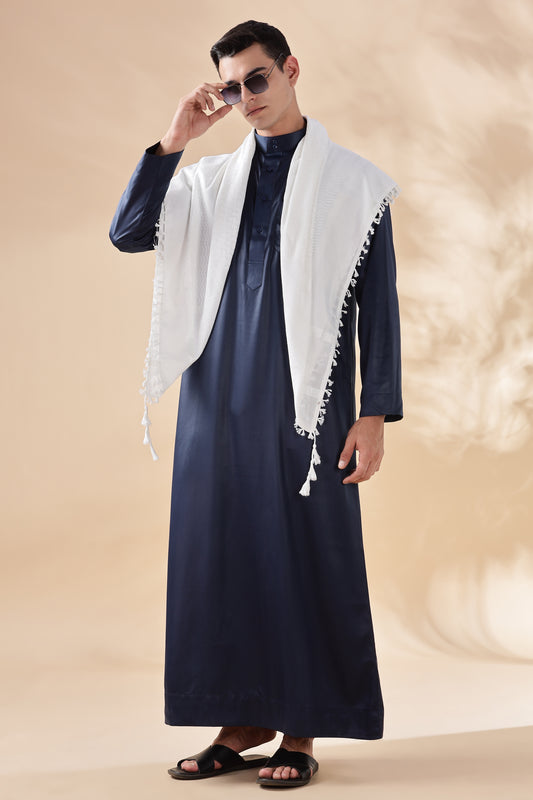 Shiny Saudi Navy Blue Thobe - Men