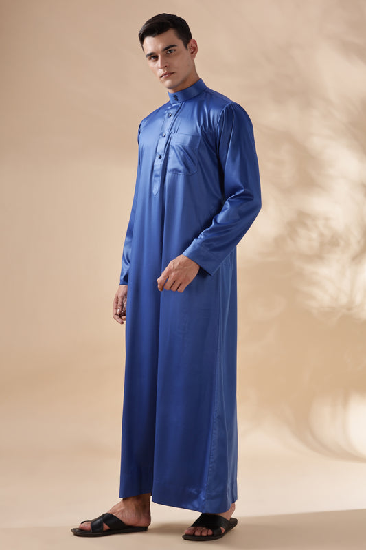 Shiny Saudi Royal Blue Thobe - Men