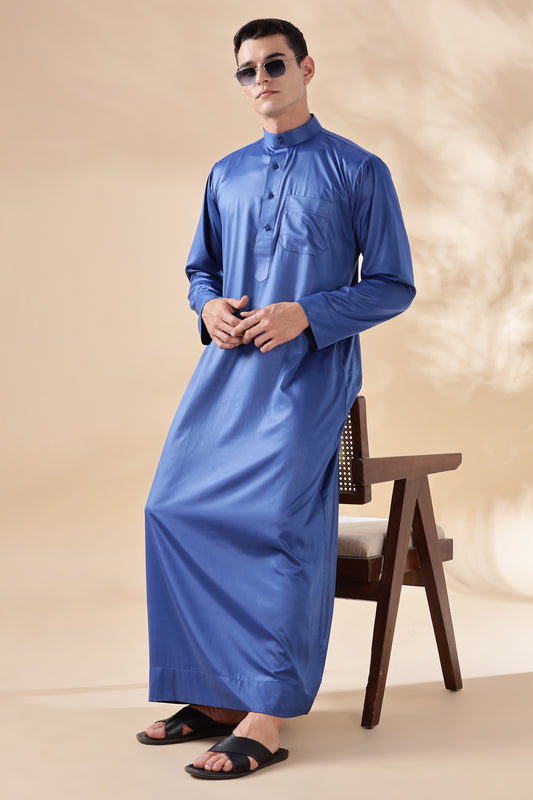 Shiny Saudi Royal Blue Thobe - Men