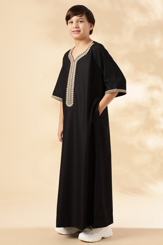 Royal Moroccan Black Thobe - Boys