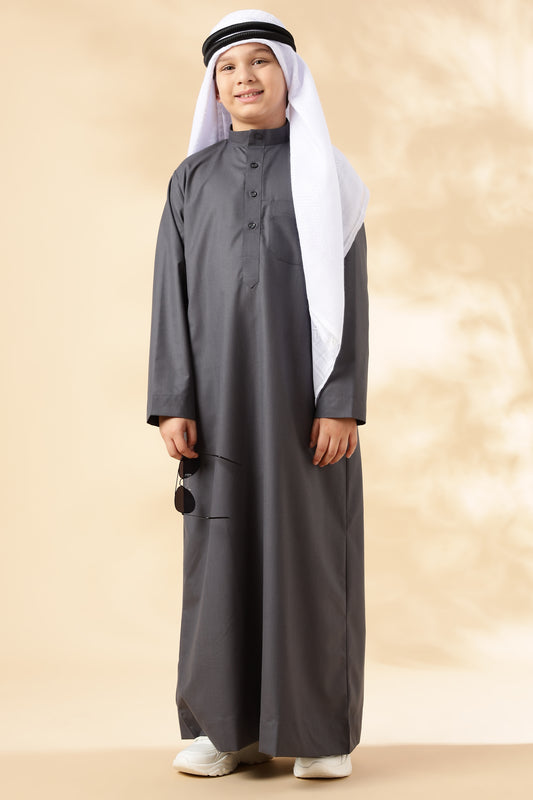 Simple Saudi Ash Grey Thobe - Boys