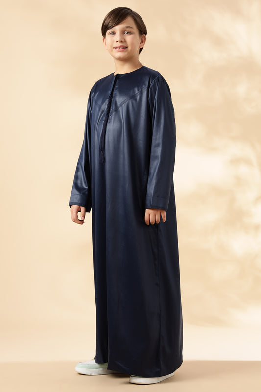 Shiny Emarati Navy Blue Thobe - Boys