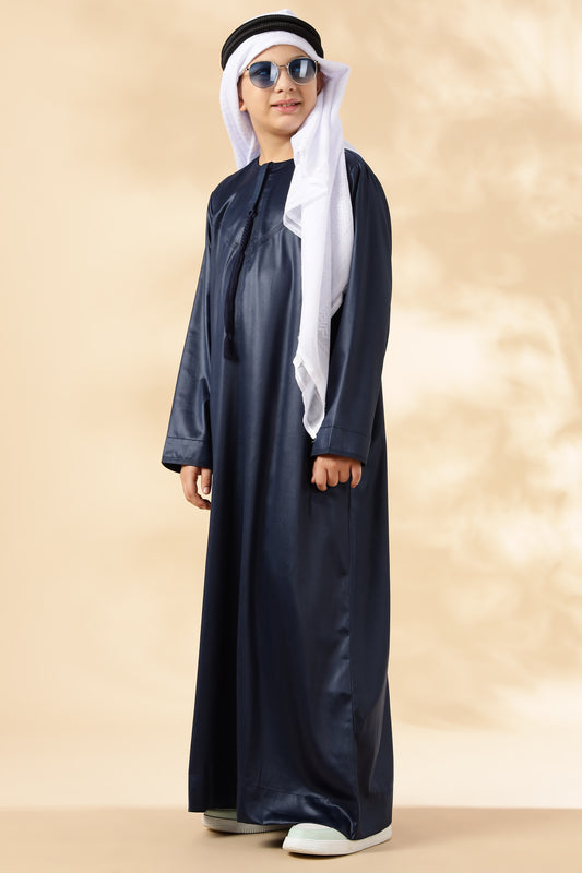 Shiny Emarati Navy Blue Thobe - Boys