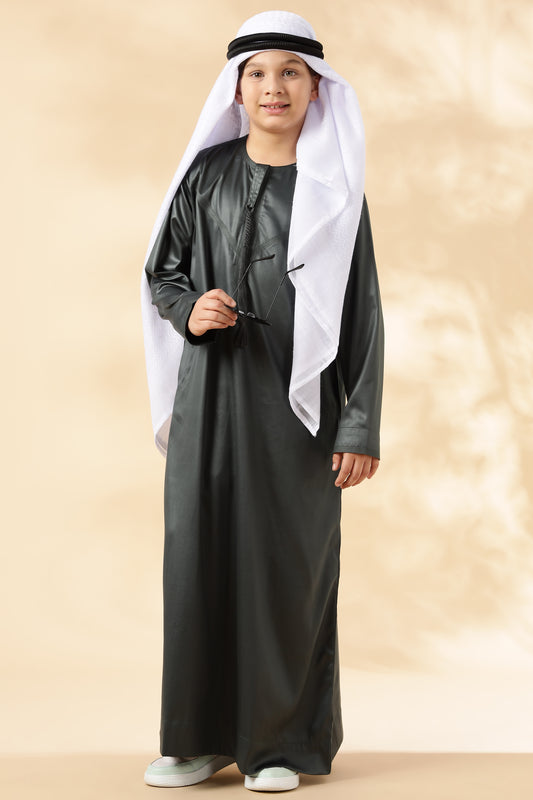 Shiny Emarati Hunter Green Thobe - Boys