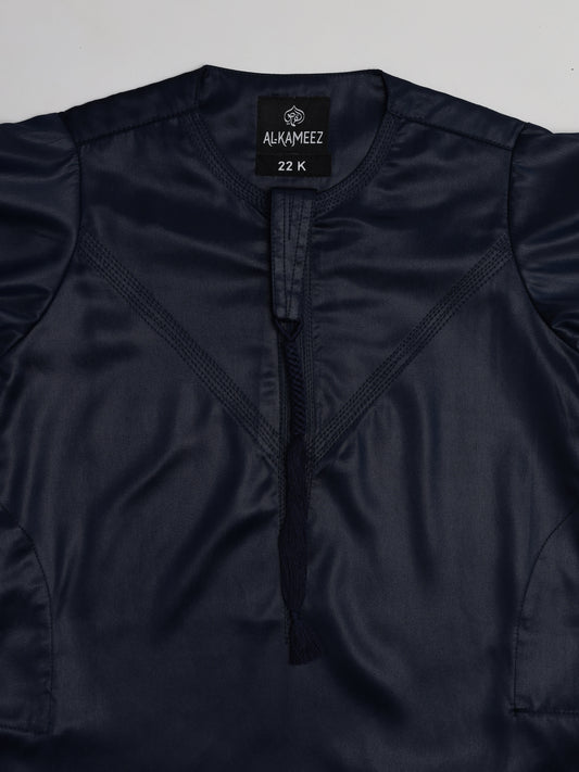 Shiny Emarati Navy Blue Thobe - Kids