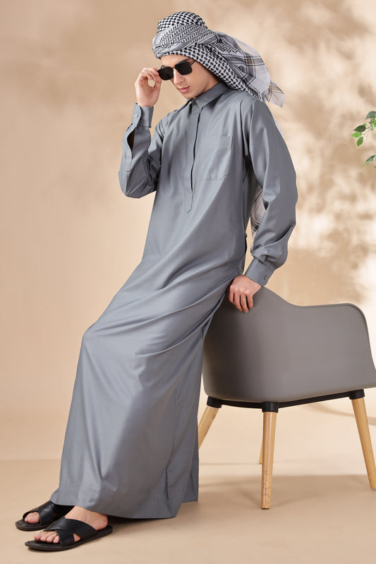 Formal Qatari Shadow Grey Thobe - Men