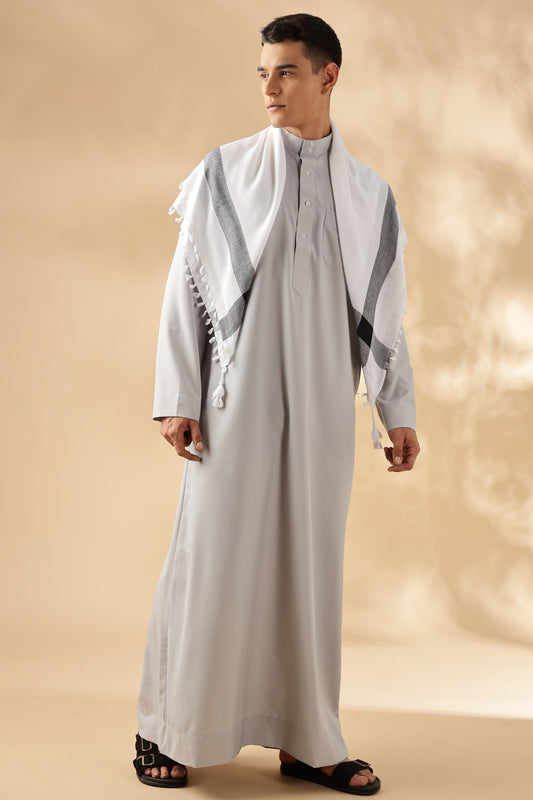 Simple Saudi Light Grey Thobe - Men