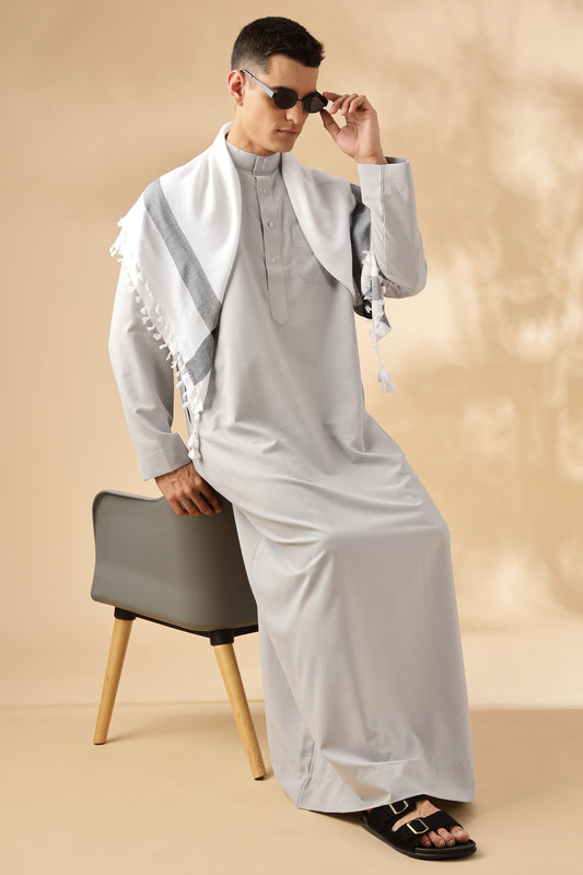 Simple Saudi Light Grey Thobe - Men
